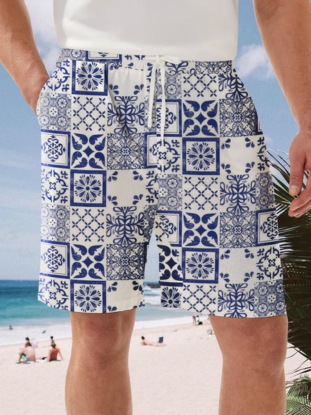 

Ethnic Drawstring Bermuda Short, Blue, Men's shorts