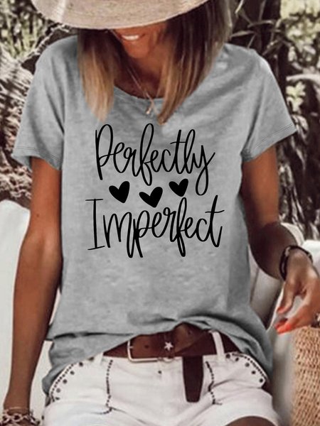 

Women's Perfectly Imperfect Crew Neck Casual Letters T-Shirt, Gray, T-shirts