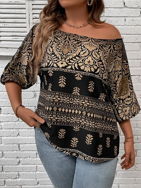 

Ethnic Casual One Shoulder Cotton-Blend Top, Black, Tops