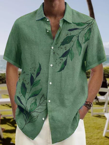 

Leaf Short Sleeve Resort Shirt, Green, Men Shirts