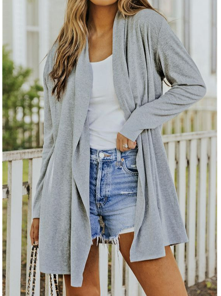 

Plain Wrap Casual Loose Coat, Gray, Cardigans