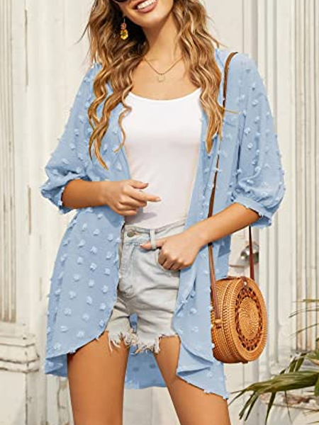 

Chiffon Three-dimensional Flower Cardigan Jacket, Blue, Outerwear