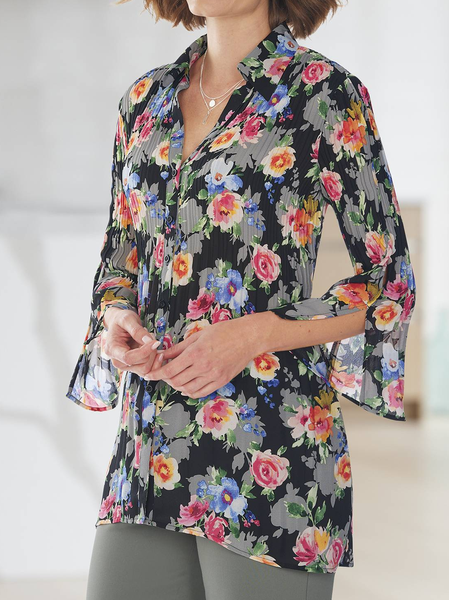 

Casual Loose Floral Cotton-Blend Blouse, Multicolor, Shirts & Blouses