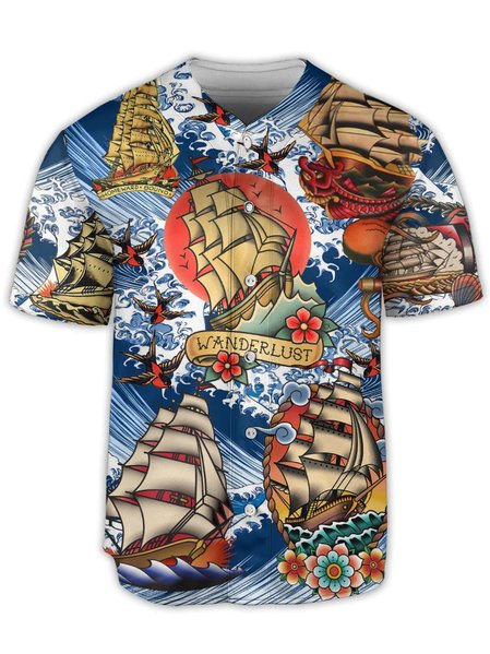 

Sailing Boat Short Sleeve Baseball Shirt, Blue, Baseball Shirts
