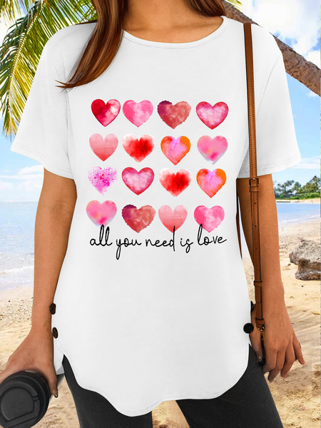 

Women’s Cotton-Blend Casual Heart T-Shirt, White, T-shirts