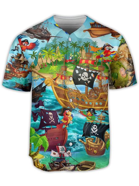 

Parrots Pirate Short Sleeve Baseball Shirt, Green, Baseball Shirts
