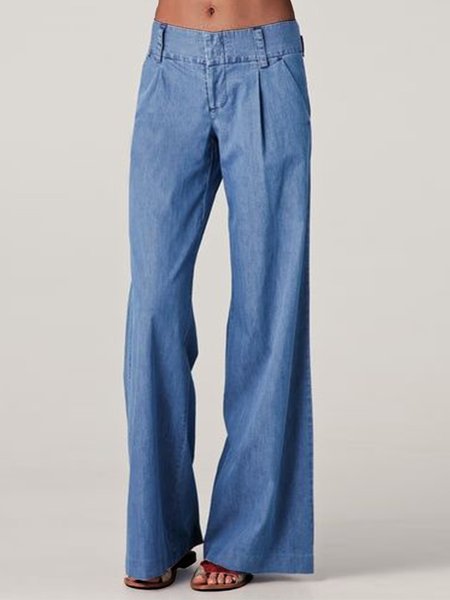 

Plain Denim Casual Fashion Pants, Blue, Pants