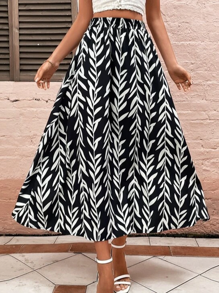 

Casual Loose Leaf Skirt, Black, Skirts