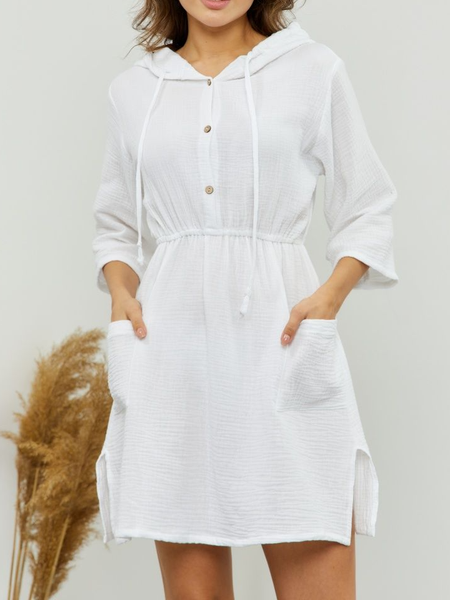 

Regular Fit Cotton And Linen Plain Casual Dress, White, Mini Dresses