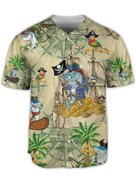 

Pirate Animals Short Sleeve Baseball Shirt, Khaki, Baseball Shirts