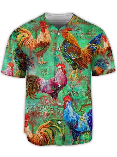 

Rooster Short Sleeve Baseball Shirt, Green, Baseball Shirts