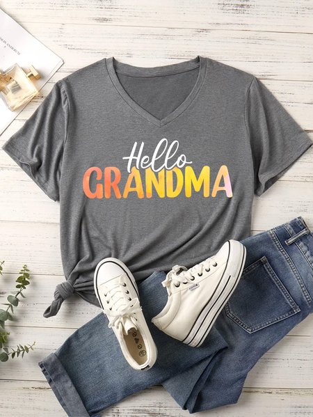 

Lilicloth X Jessanjony Hello Grandma Women's V Neck T-Shirt, Gray, T-shirts