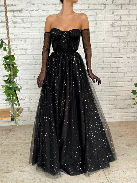 

Regular Fit Elegant Plain Long Long sleeve Party Dress, Black, Maxi Dresses