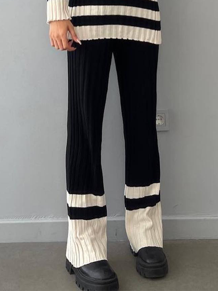 

Geometric Elegant Regular Fit Wool/Knitting Fashion Pants, Black, Knitwear