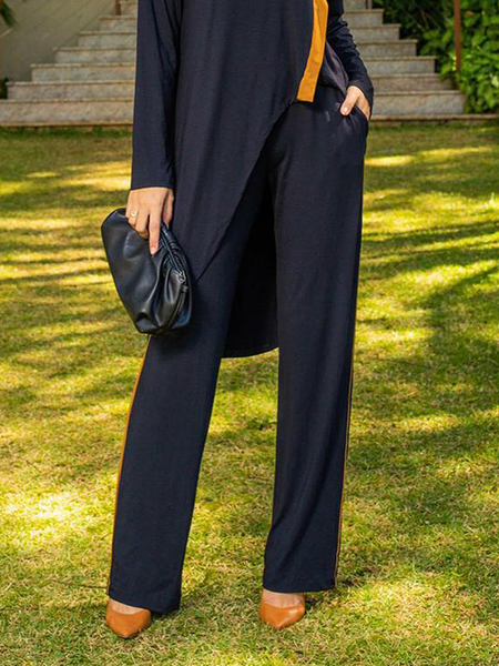 

Color Block Loose Urban Fashion Long Pants, Navyblue, Pants