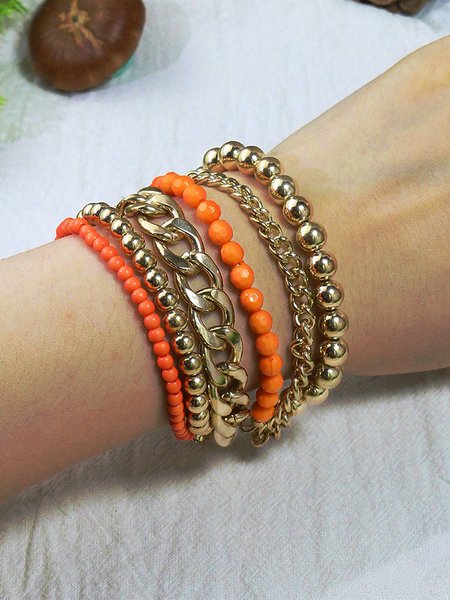 

Boho Holiday Chunky Chain Beaded Layered Bracelet Set Jewelry, Golden, Bracelets