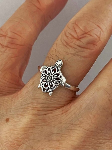 

Ethnic Vintage Distressed Sea Turtle Ring, Silver, Rings