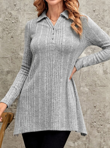 

Plain Regular Fit Casual Shirt Collar T-Shirt, Gray, T-Shirts