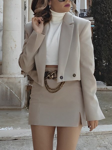 Lapel Collar Urban Regular Fit Plain Jacket, As picture, Jackets