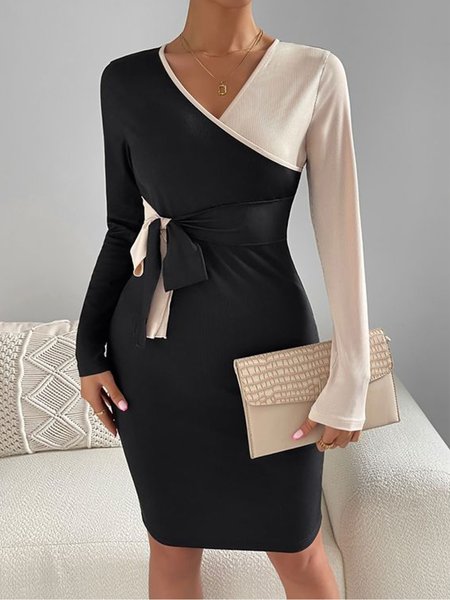 

Tight Casual Acrylic Long sleeve Micro-Elasticity Dress, As picture, Mini Dresses