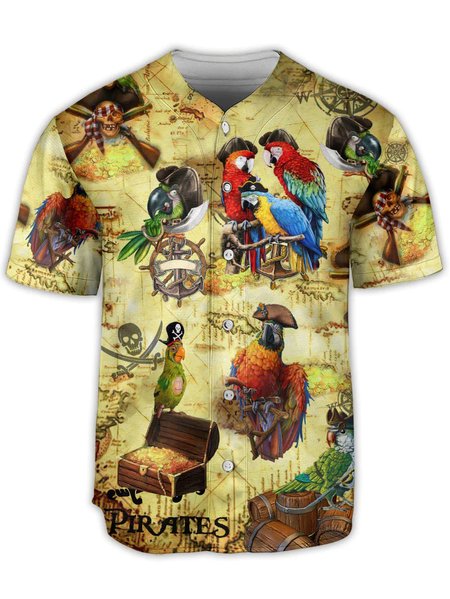 

Pirate Parrots Short Sleeve Baseball Shirt, Khaki, Baseball Shirts