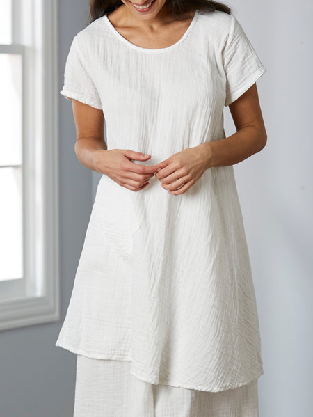 

Cotton-Blend Casual Crew Neck Loose Dress, White, Dresses
