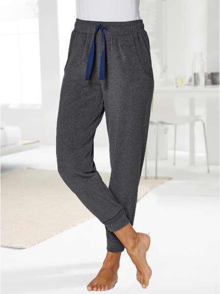 

Cotton-Blend Casual Loose Plain Sweatpants, Gray, Pants