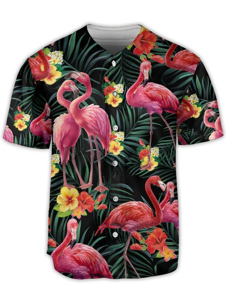 

Flamingo Tropical Short Sleeve Baseball Shirt, Green, Baseball Shirts