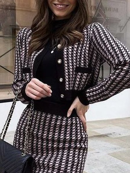

Regular Fit Crew Neck Urban Houndstooth Jacket, Black, Knitwear