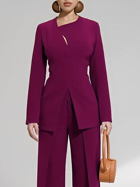 

Regular Fit Elegant Plain Long Sleeve Blouse, Rose red, Blouses and Shirts