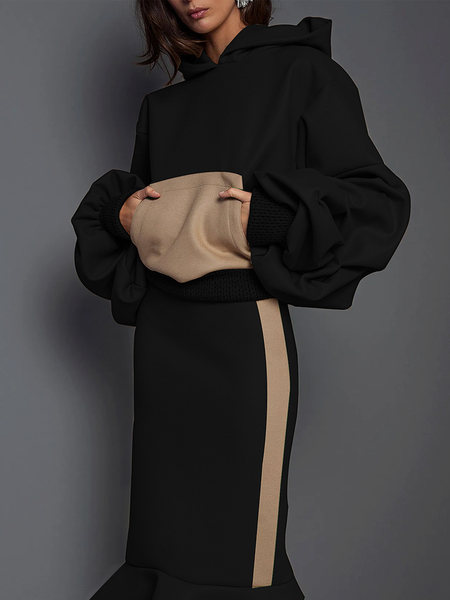 

Color Block Long sleeve Casual Hoodie Sweatshirt, Black, Hoodies and Sweatshirts