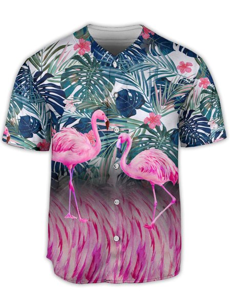 

Flamingo Tropical Short Sleeve Baseball Shirt, Pink, Baseball Shirts