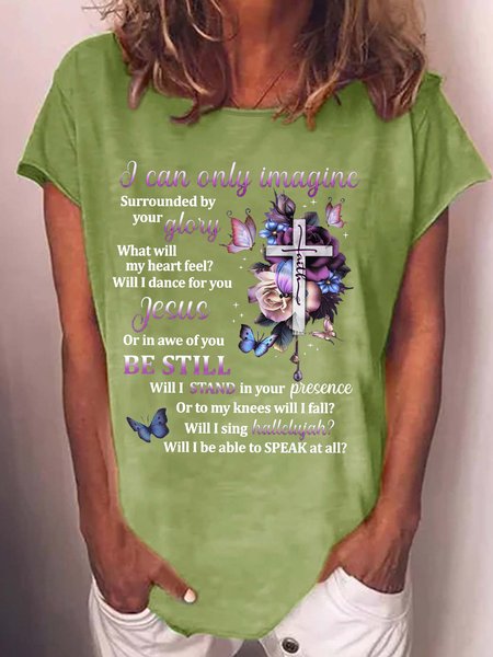 

Women's I Can Only Imagine Letters Casual T-Shirt, Green, T-shirts