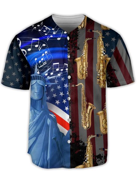 

Statue of Liberty Saxophone Music Short Sleeve Baseball Shirt, Blue, Baseball Shirts