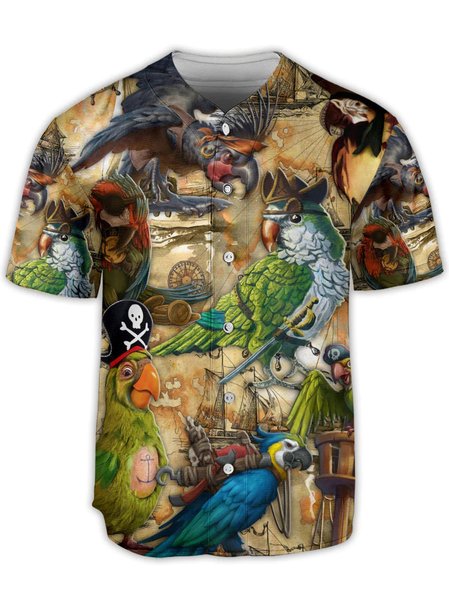 

Pirate Parrots Short Sleeve Baseball Shirt, Brown, Baseball Shirts