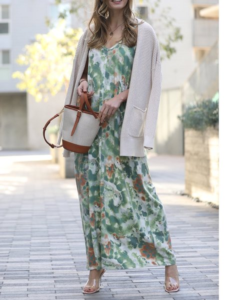 

Loose Vacation Spaghetti Tie-Dye Pattern Dress, Green, Maxi Dresses