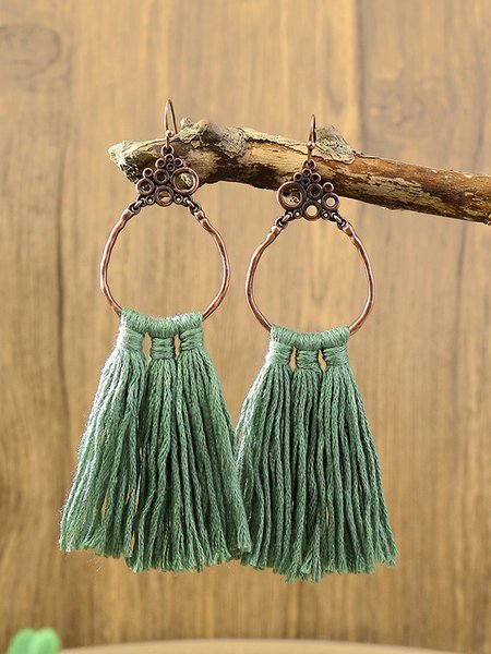 

Boho Tassel Earrings Beach Vacation Ethnic Jewelry, Green, Earrings