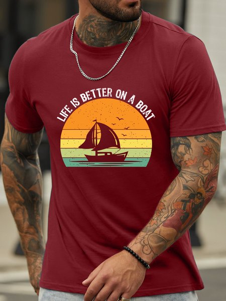 

Lilicloth X Jessanjony Life Is Better On A Boat Men's T-Shirt, Red, T-shirts