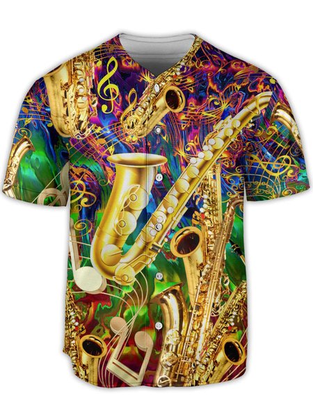

Saxophone Music Short Sleeve Baseball Shirt, Yellow, Baseball Shirts