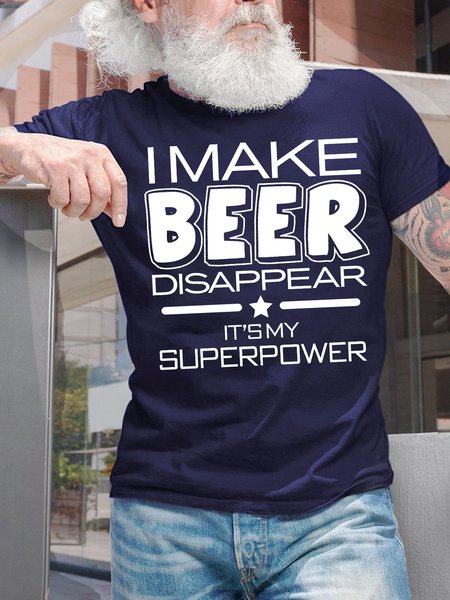 

Men's I Make Beer Disappear It Is My Superpower Funny Graphic Print Text Letters Cotton Loose Casual T-Shirt, Purplish blue, T-shirts