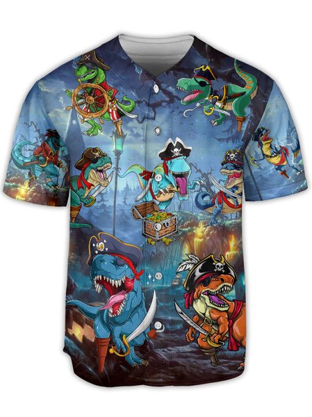 

Pirate Dinosaurs Short Sleeve Baseball Shirt, Blue, Baseball Shirts