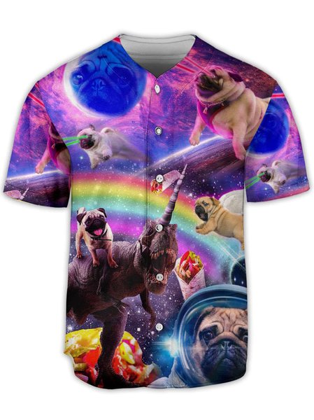 

Pug Dog Universe Short Sleeve Baseball Shirt, Purple, Baseball Shirts
