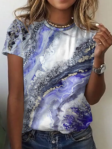 

Casual Regular Fit Abstract Crew Neck T-Shirt, Blue, T-Shirts