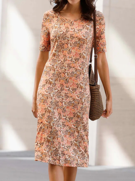 

Loose Floral Crew Neck Casual Dress, Multicolor, Dresses
