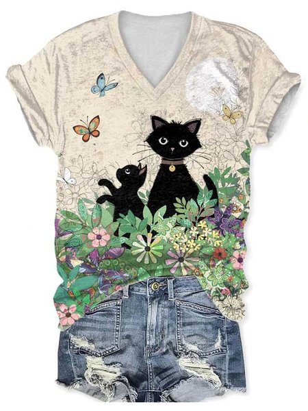 

Animal Cat Regular Fit Casual T-Shirt, Khaki, Tees & T-shirts