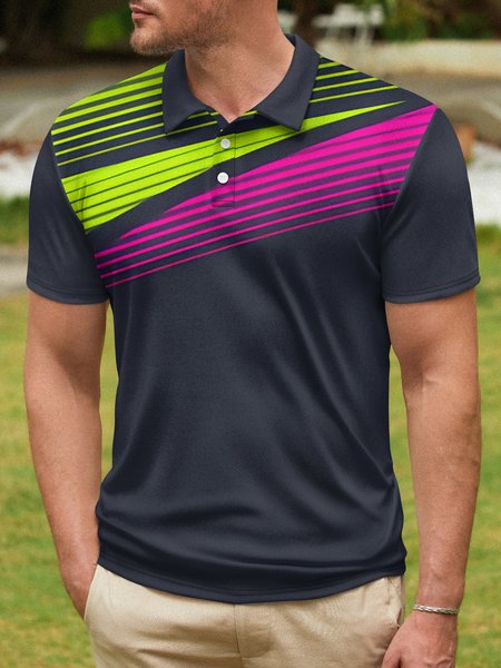 

Geometric Button Short Sleeve Golf Polo Shirt, Deep blue, Polo Shirts