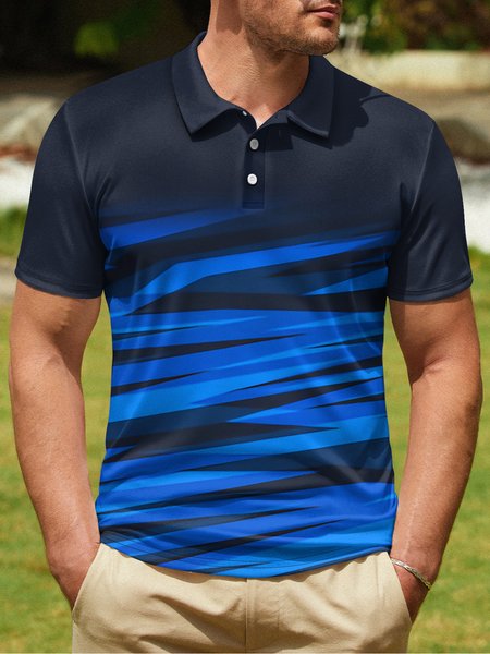

Geometric Button Short Sleeve Golf Polo Shirt, Blue, Polo Shirts