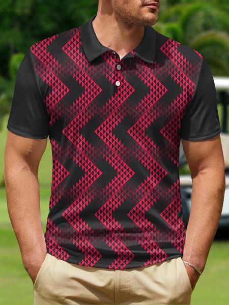 

Gradient Geometric Button Short Sleeve Golf Polo Shirt, Red, Polo Shirts