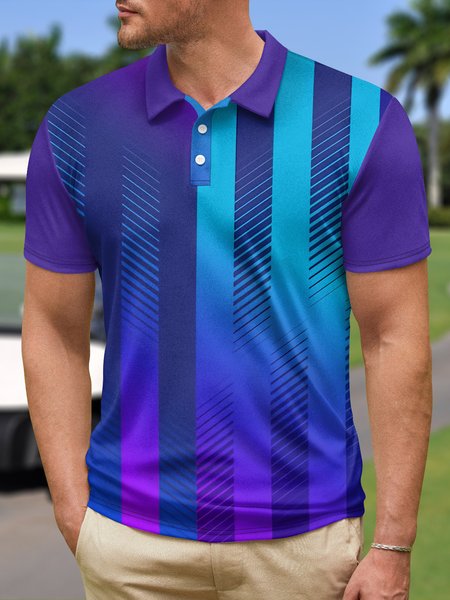

Ombre Geometric Button Short Sleeve Golf Polo Shirt, Blue purple, Polo Shirts