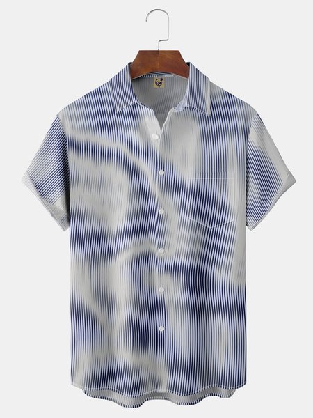

3D Line Chest Pocket Short Sleeve Casual Shirt, Blue, Men Shirts